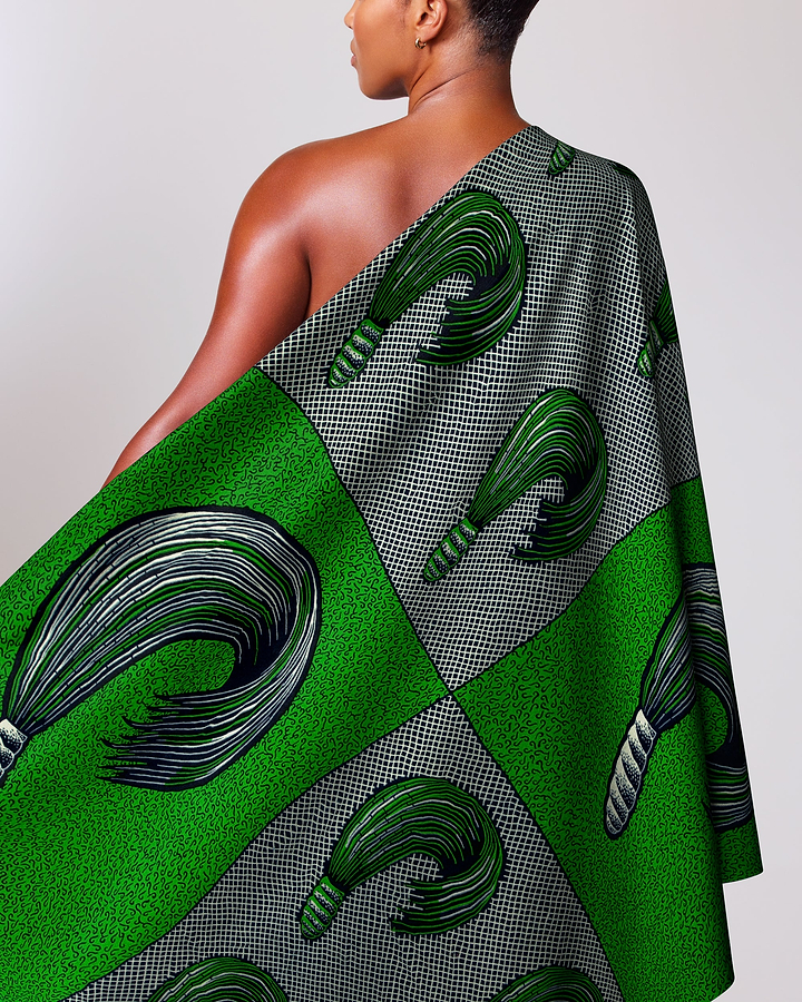 Vibrant green gray patterned fabric wax hollandais vl00815.156