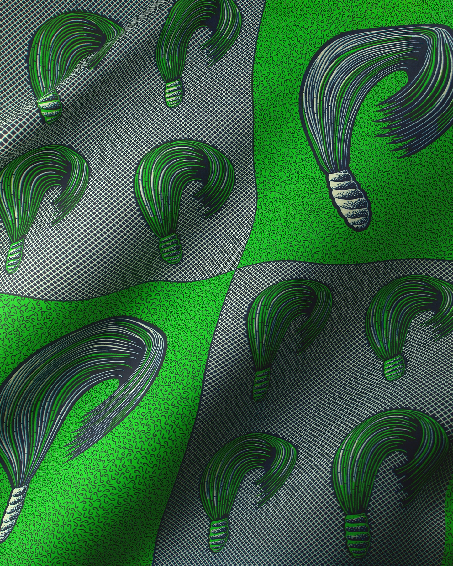 Green black patterned fabric stylized wax hollandais vl00815.156