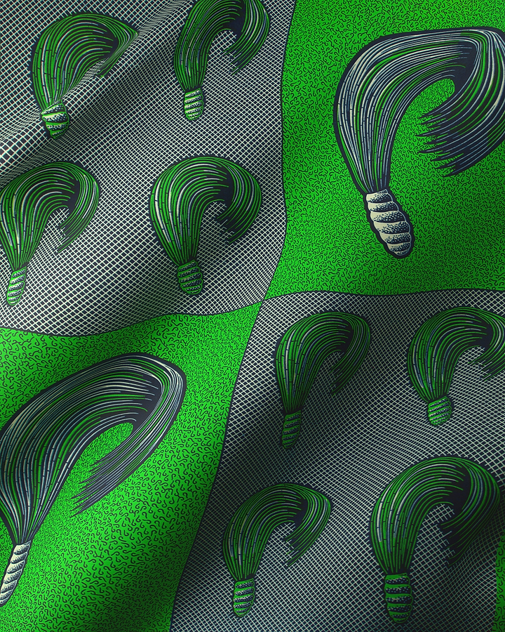 Green black patterned fabric stylized wax hollandais vl00815.156