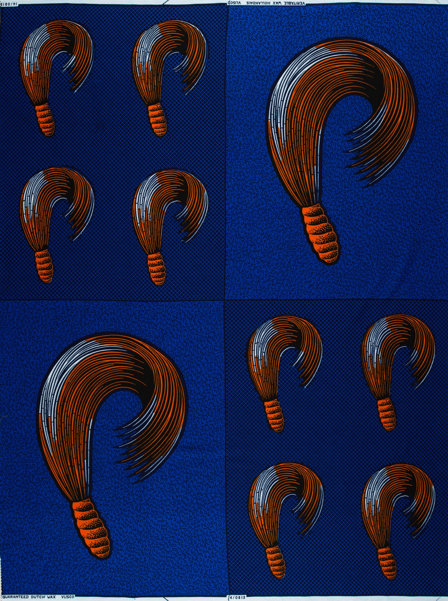Vibrant orange silver broom-shaped motifs wax hollandais vl00815.171
