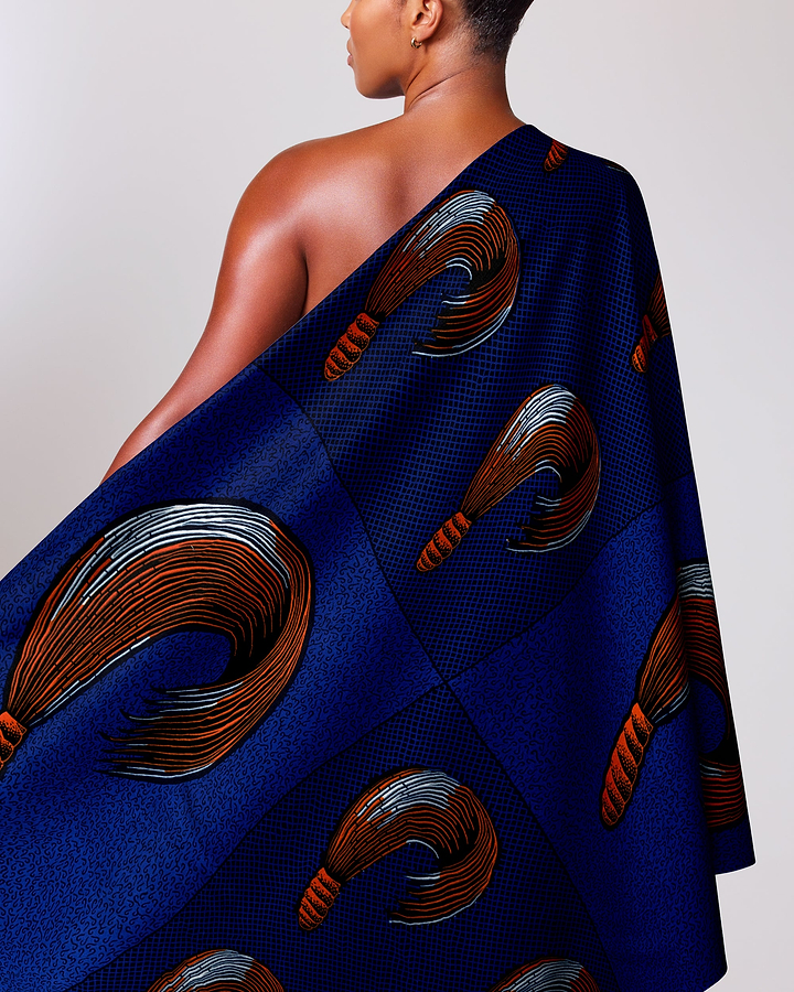 Navy blue one-shoulder wrap dress wax hollandais vl00815.171