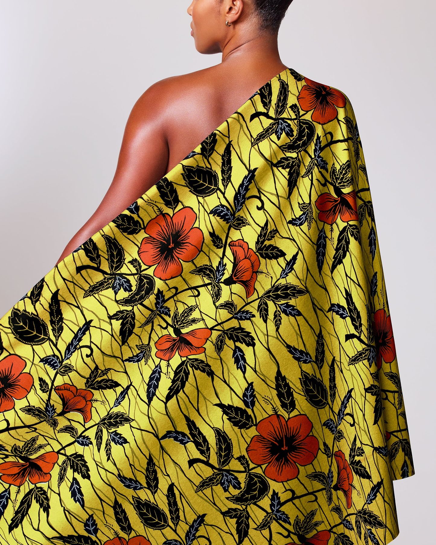 Vibrant yellow one-shoulder wrap dress wax hollandais vl00921.223