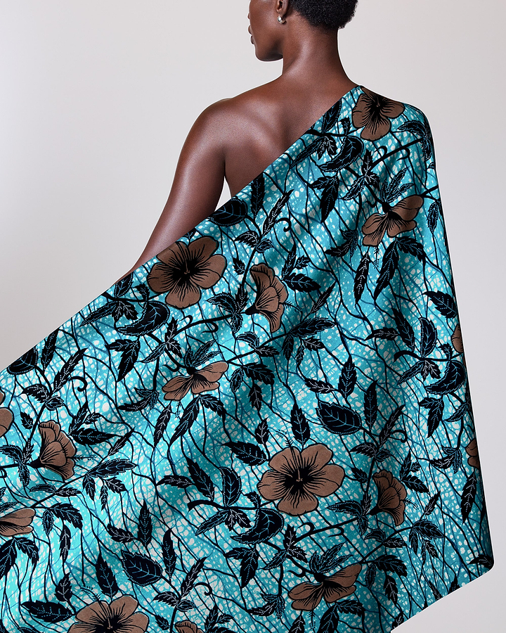 Turquoise fabric bold floral pattern wax hollandais vl00921.280