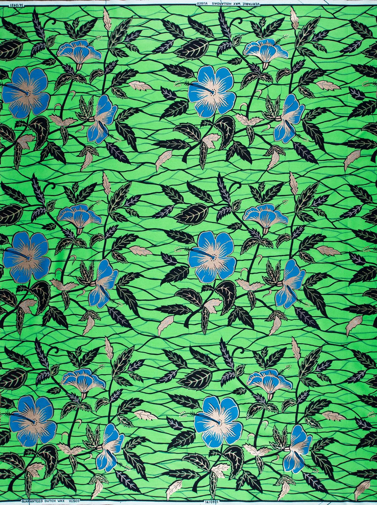 Vibrant green fabric pattern blue wax hollandais vl00921.281