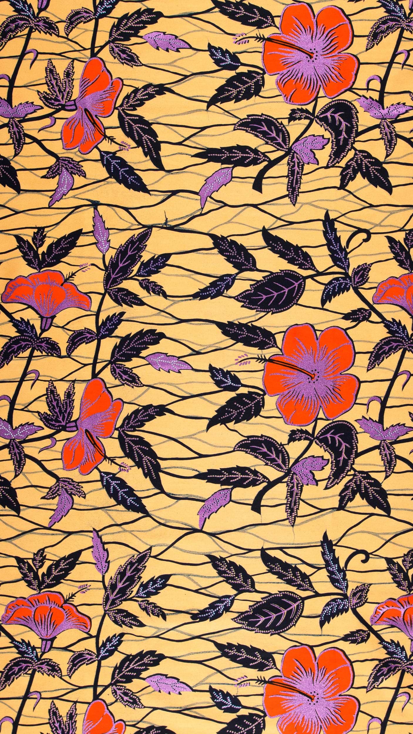 Vibrant orange purple hibiscus flowers wax hollandais vl00921.282