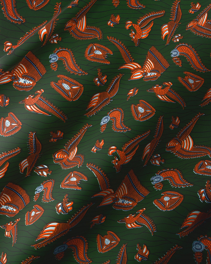 Dark green fabric pattern stylized wax hollandais vl00924.223