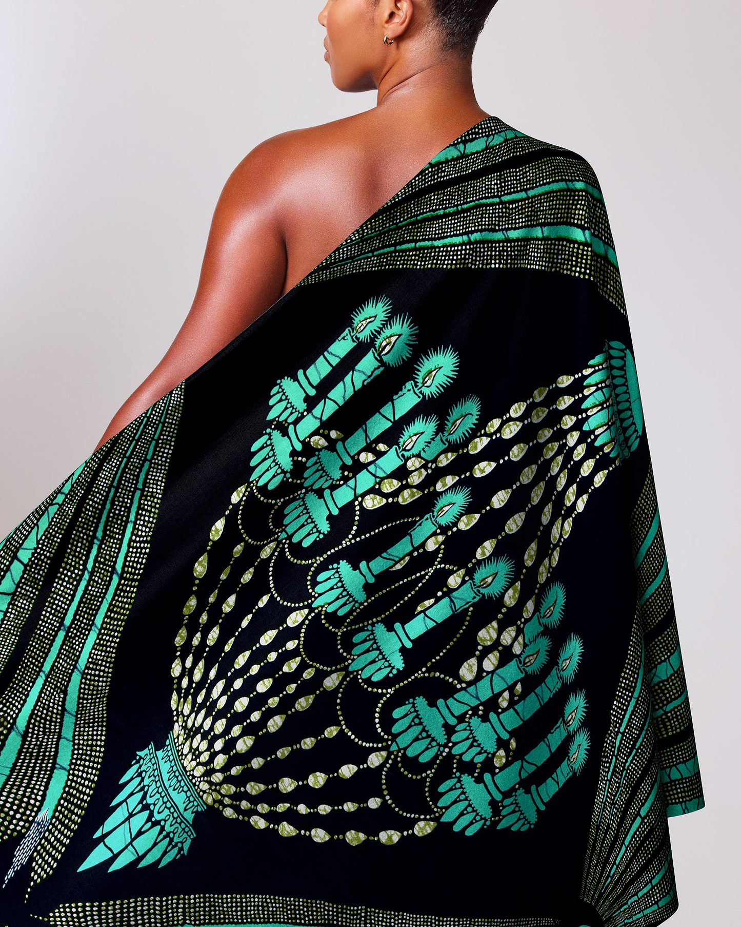 Black fabric wrap vibrant teal wax hollandais vl00927.098