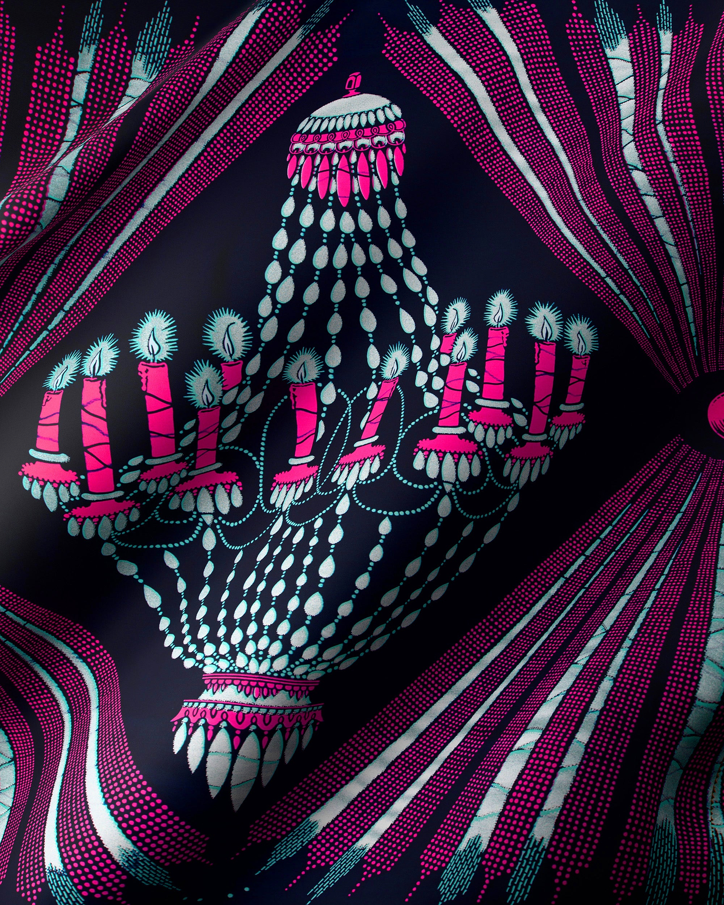 Vibrant pink white chandelier print wax hollandais vl00927.099