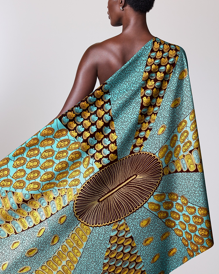 Vibrant turquoise gold patterned african wax hollandais vl00963.158