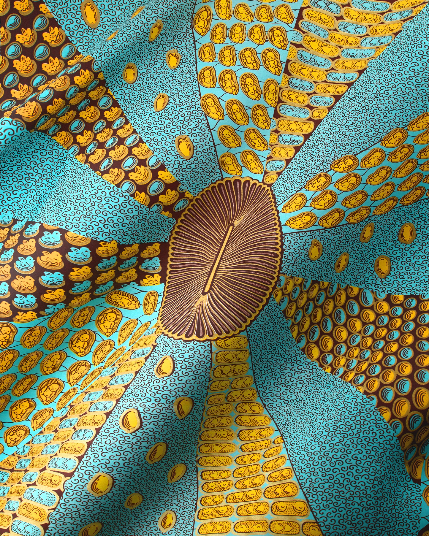 Vibrant turquoise gold african print wax hollandais vl00963.158