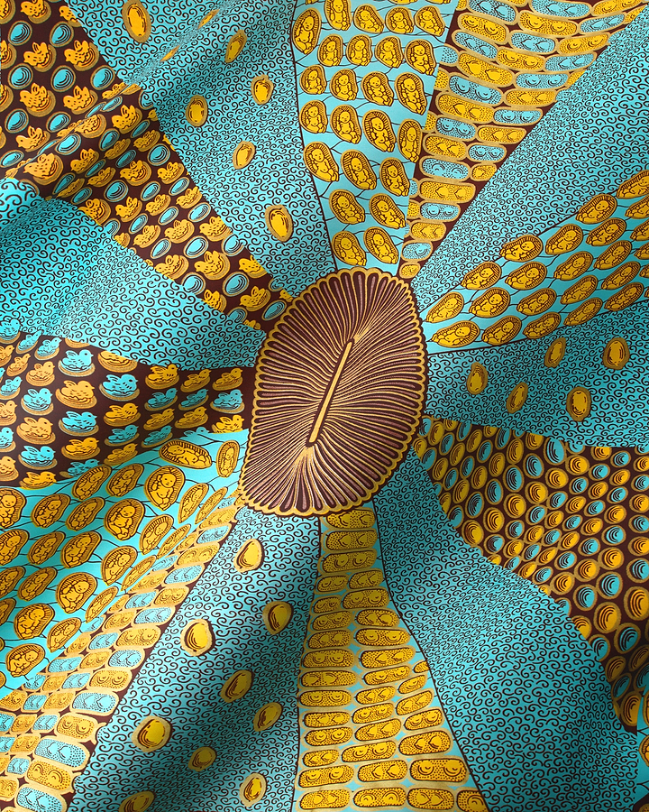 Vibrant turquoise gold african print wax hollandais vl00963.158