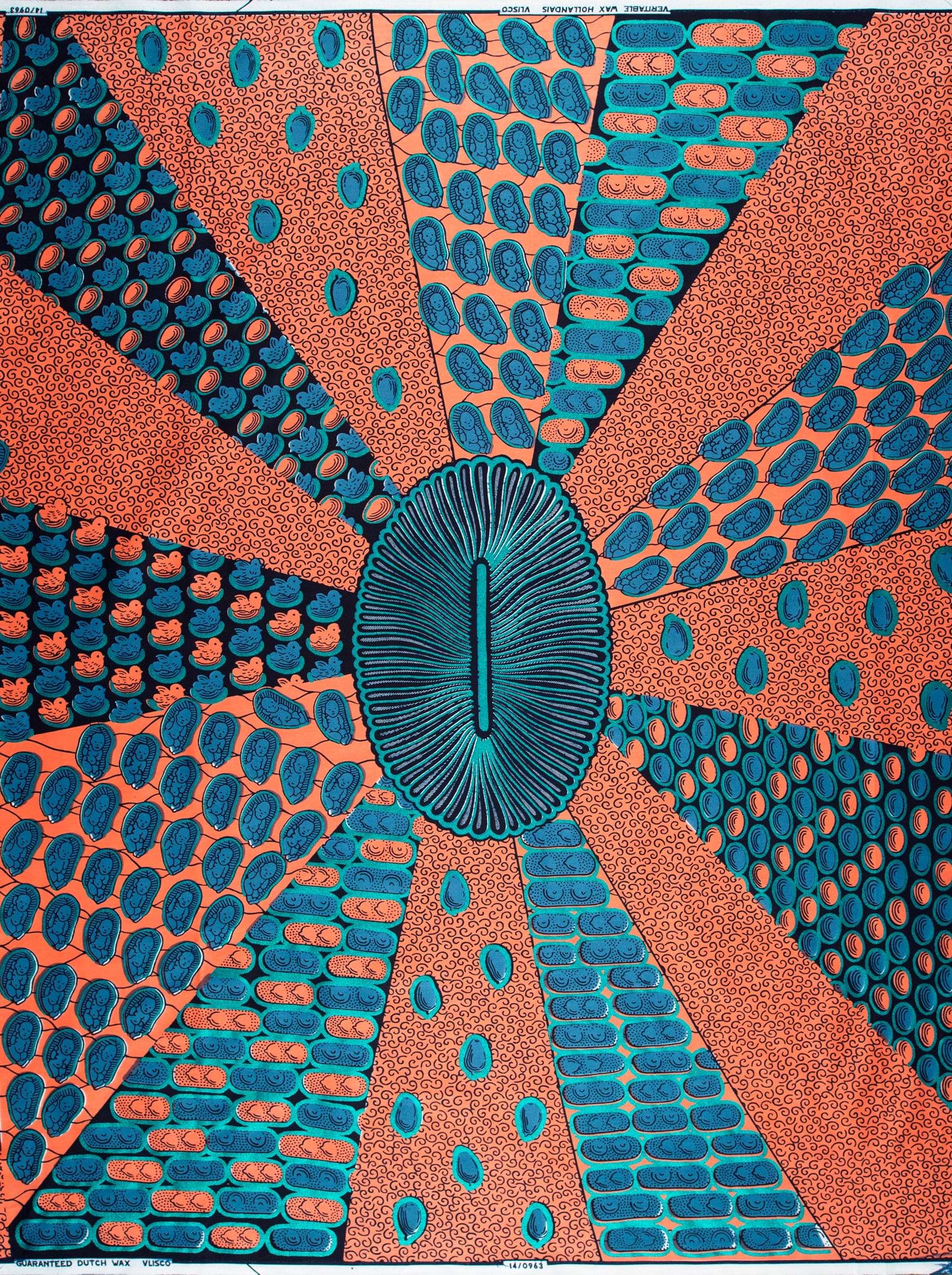 Vibrant orange teal geometric patterned wax hollandais vl00963.159