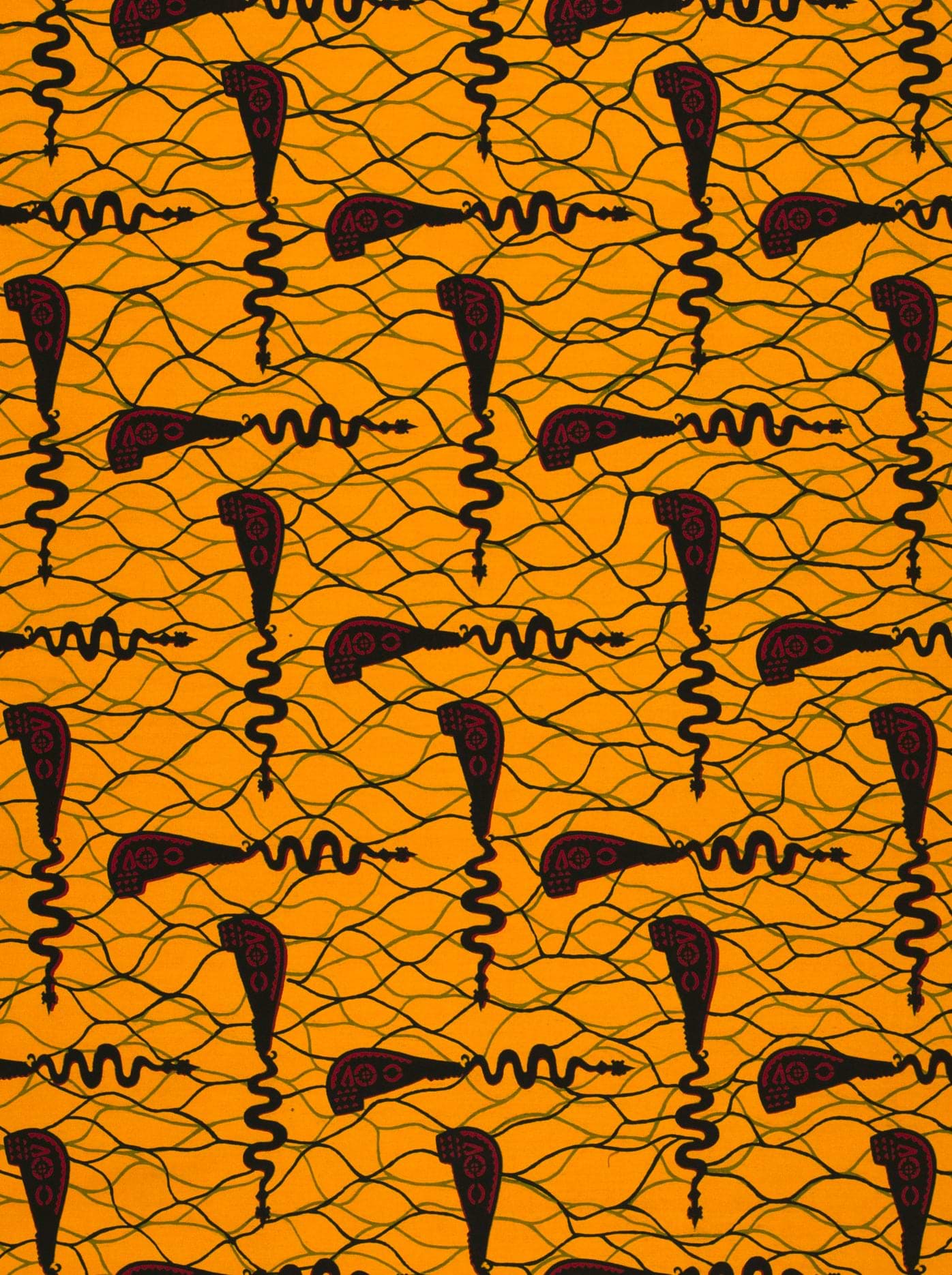 Orange fabric dark brown abstract wax hollandais vl00990.071