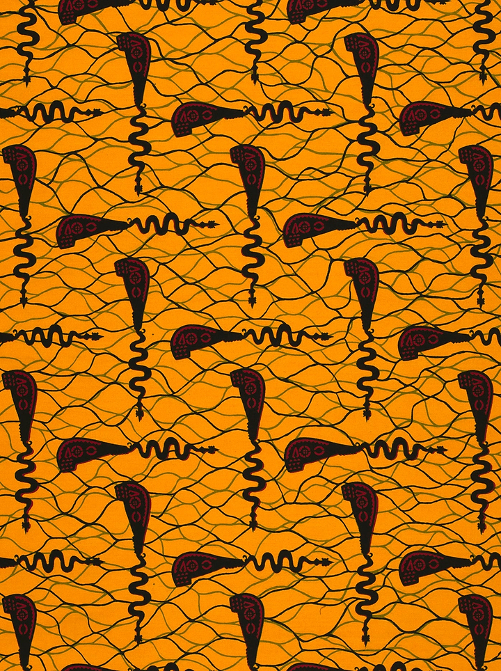 Orange fabric dark brown abstract wax hollandais vl00990.071