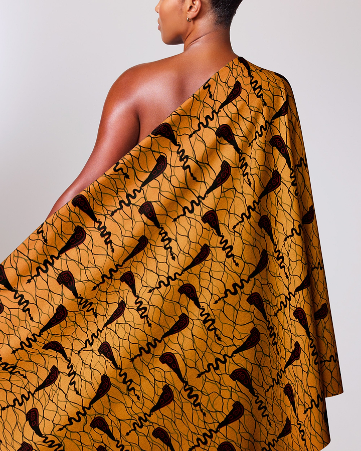Vibrant mustard-yellow fabric bold black wax hollandais vl00990.071