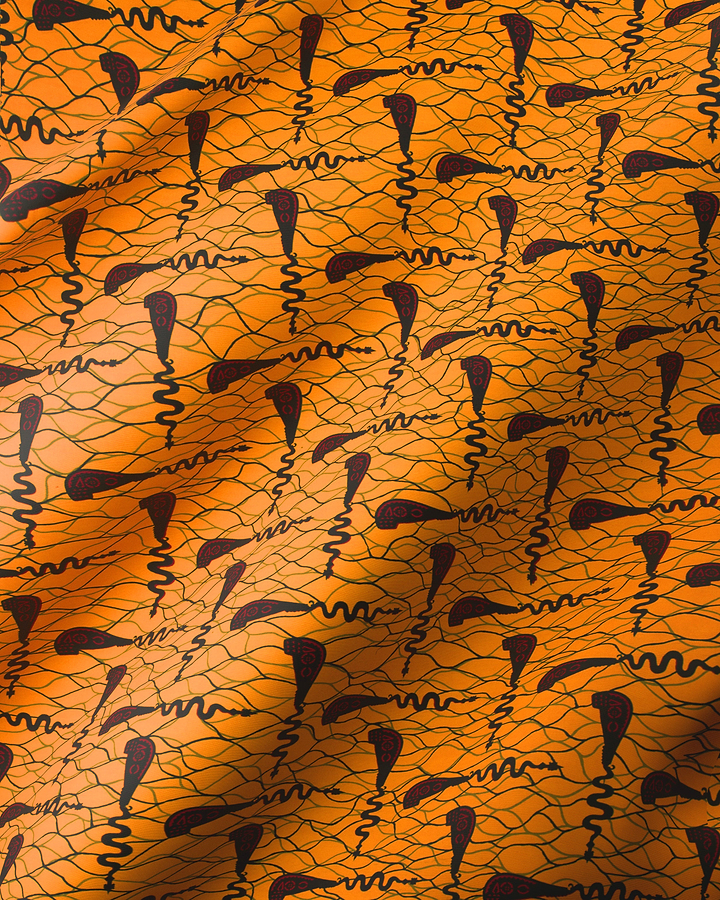 Vibrant orange fabric bold black wax hollandais vl00990.071