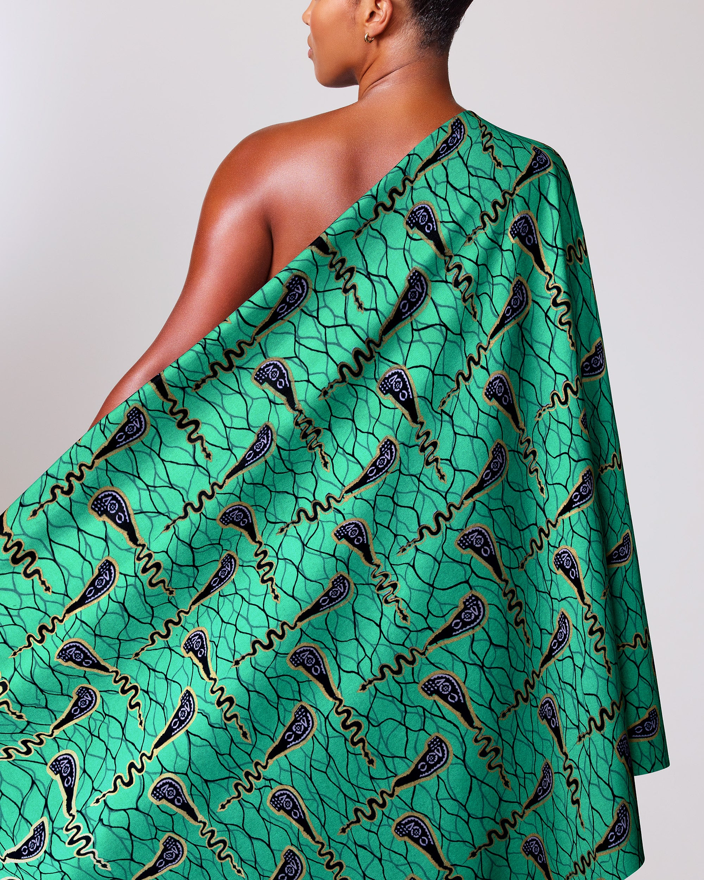 Vibrant green one-shoulder wrap dress wax hollandais vl00990.089