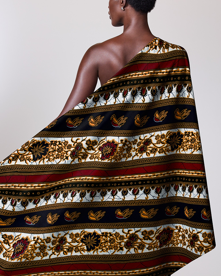 Richly patterned one-shoulder wrap dress wax hollandais vl01003.087