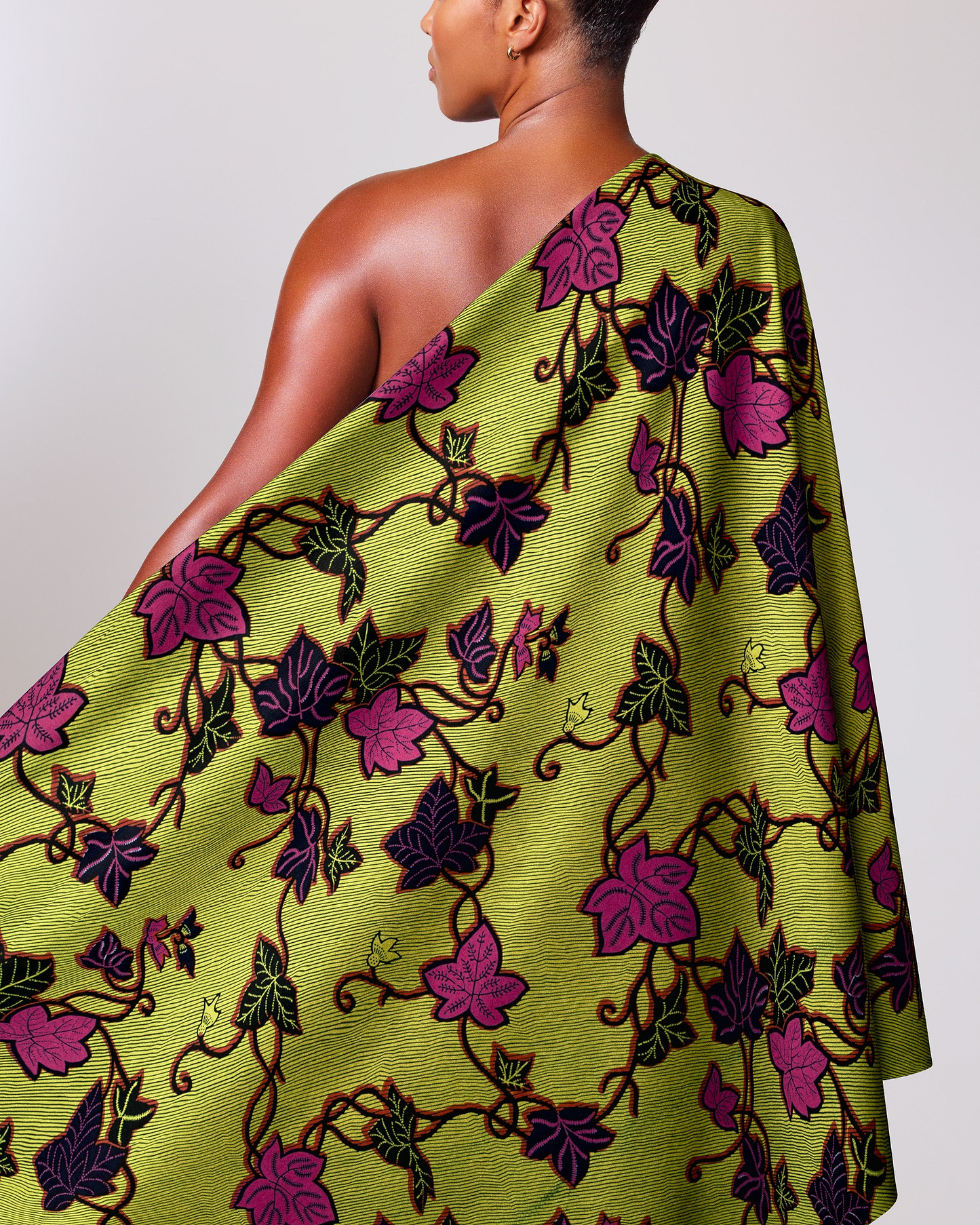 Vibrant lime green one-shoulder wrap wax hollandais vl01092.199