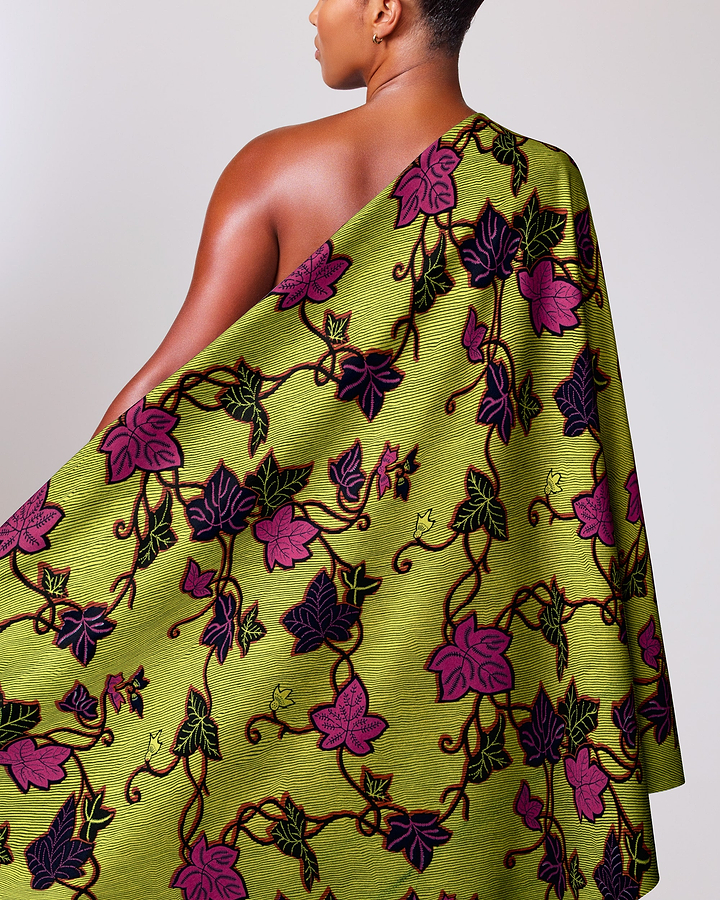 Vibrant lime green one-shoulder wrap wax hollandais vl01092.199