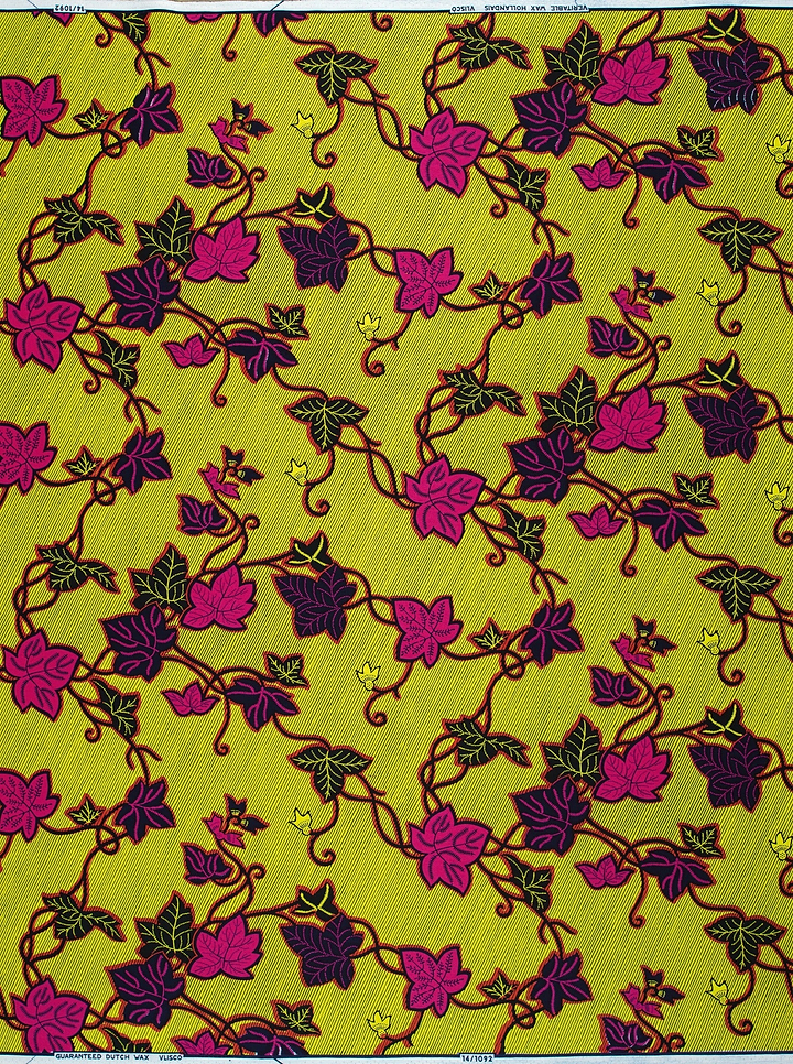 Vibrant yellow fabric pattern magenta wax hollandais vl01092.200