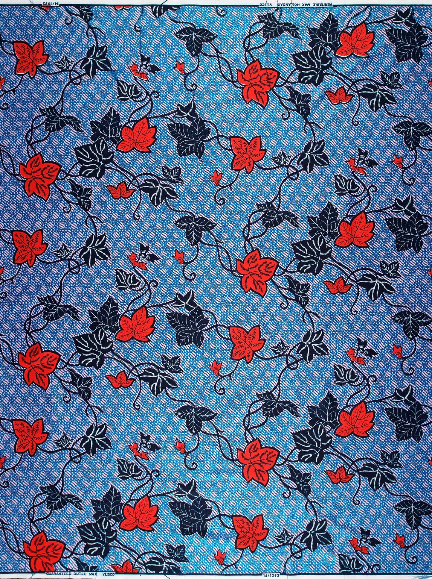 Blue fabric vibrant pattern red wax hollandais vl01092.252