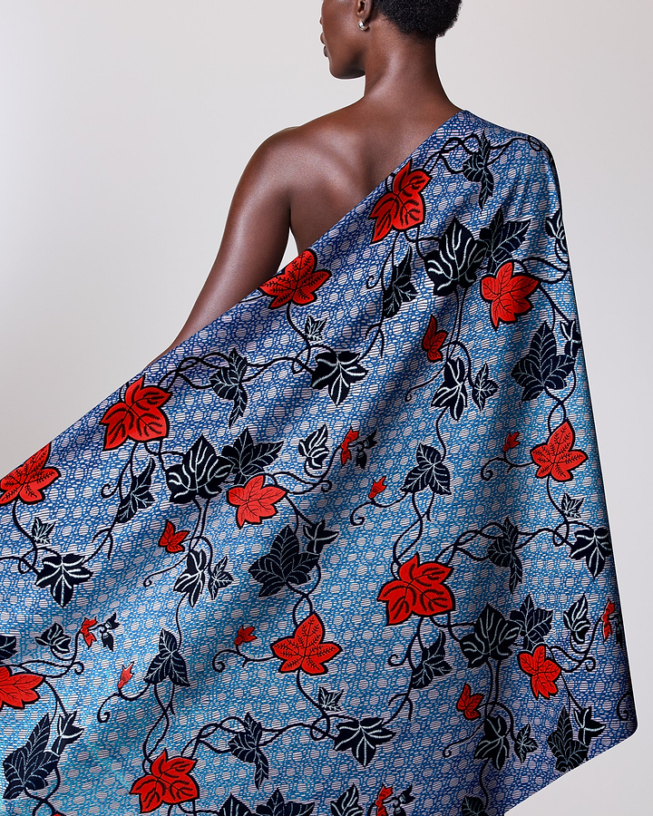 Blue fabric bold red black wax hollandais vl01092.252