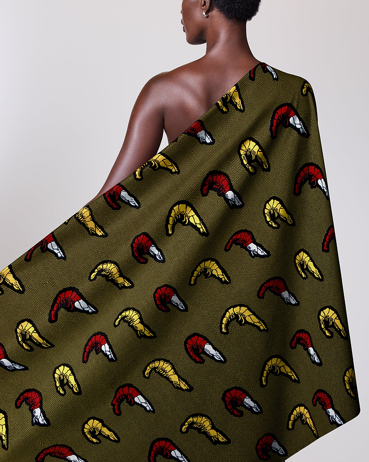 Shrimp-patterned olive-green fabric wax hollandais vl01149.119
