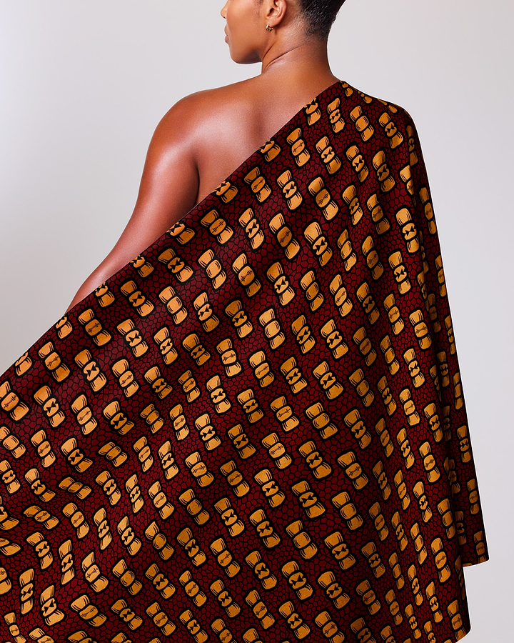 Rich maroon one-shoulder wrap dress wax hollandais vl01300.028