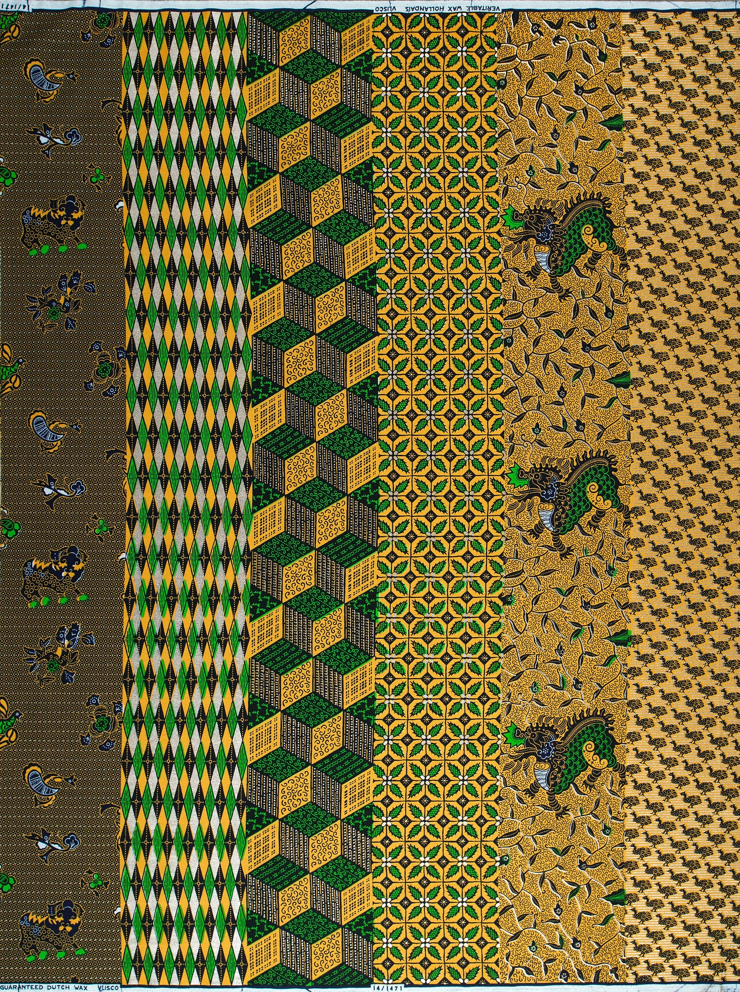 Vibrant green gold patterned african wax hollandais vl01471.022