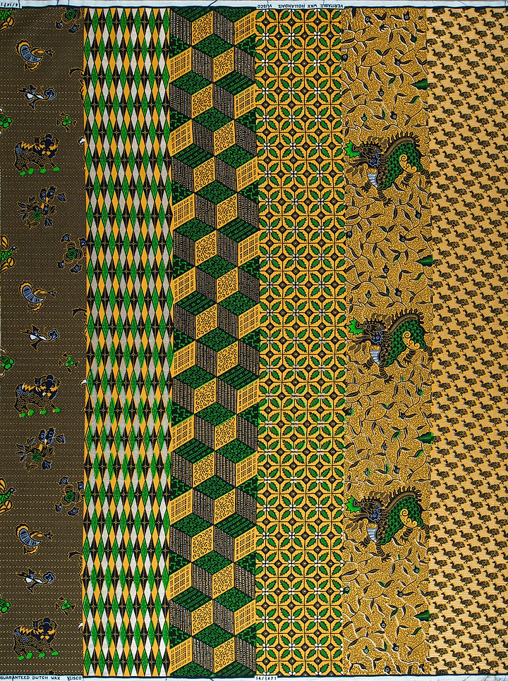 Vibrant green gold patterned african wax hollandais vl01471.022
