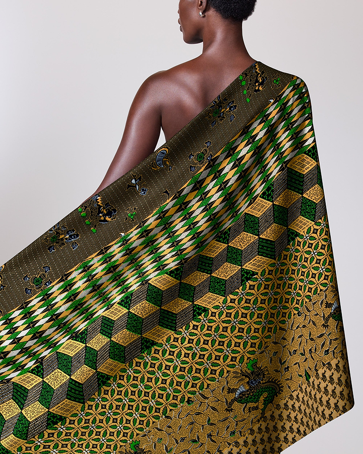Vibrant green gold patterned african wax hollandais vl01471.022