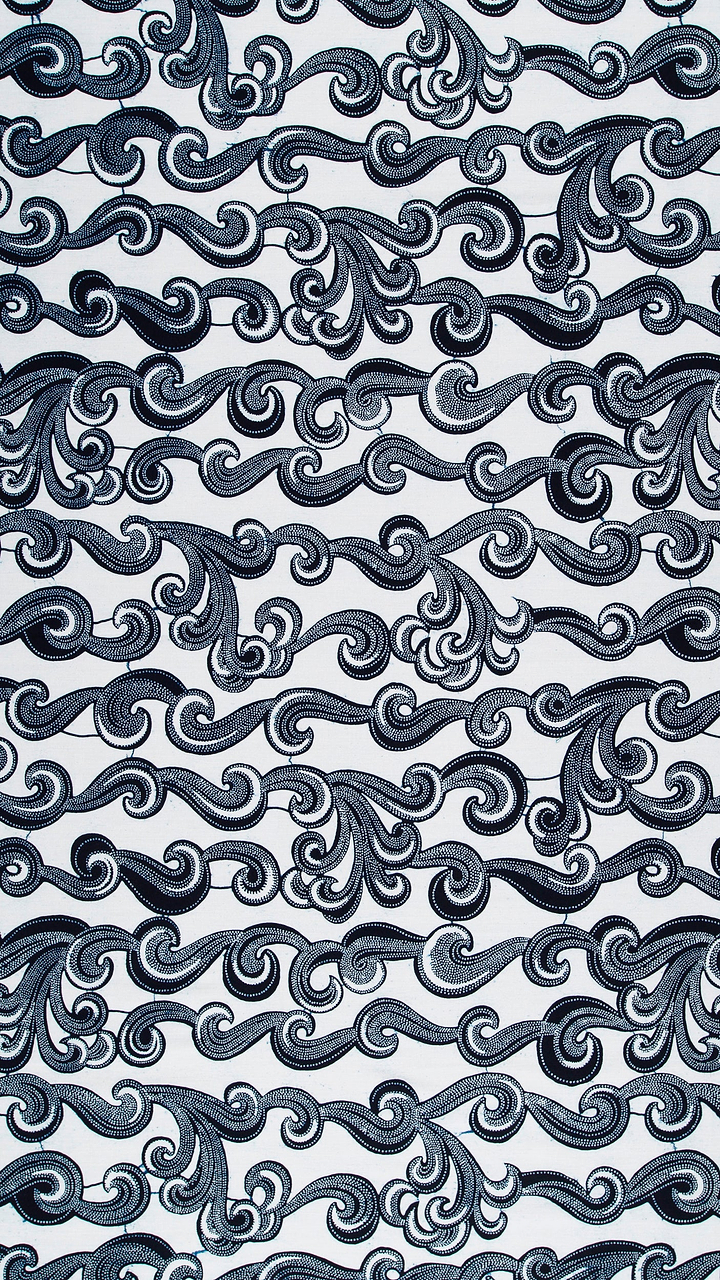 Black white ornate scrollwork fabric wax hollandais vl01474.093