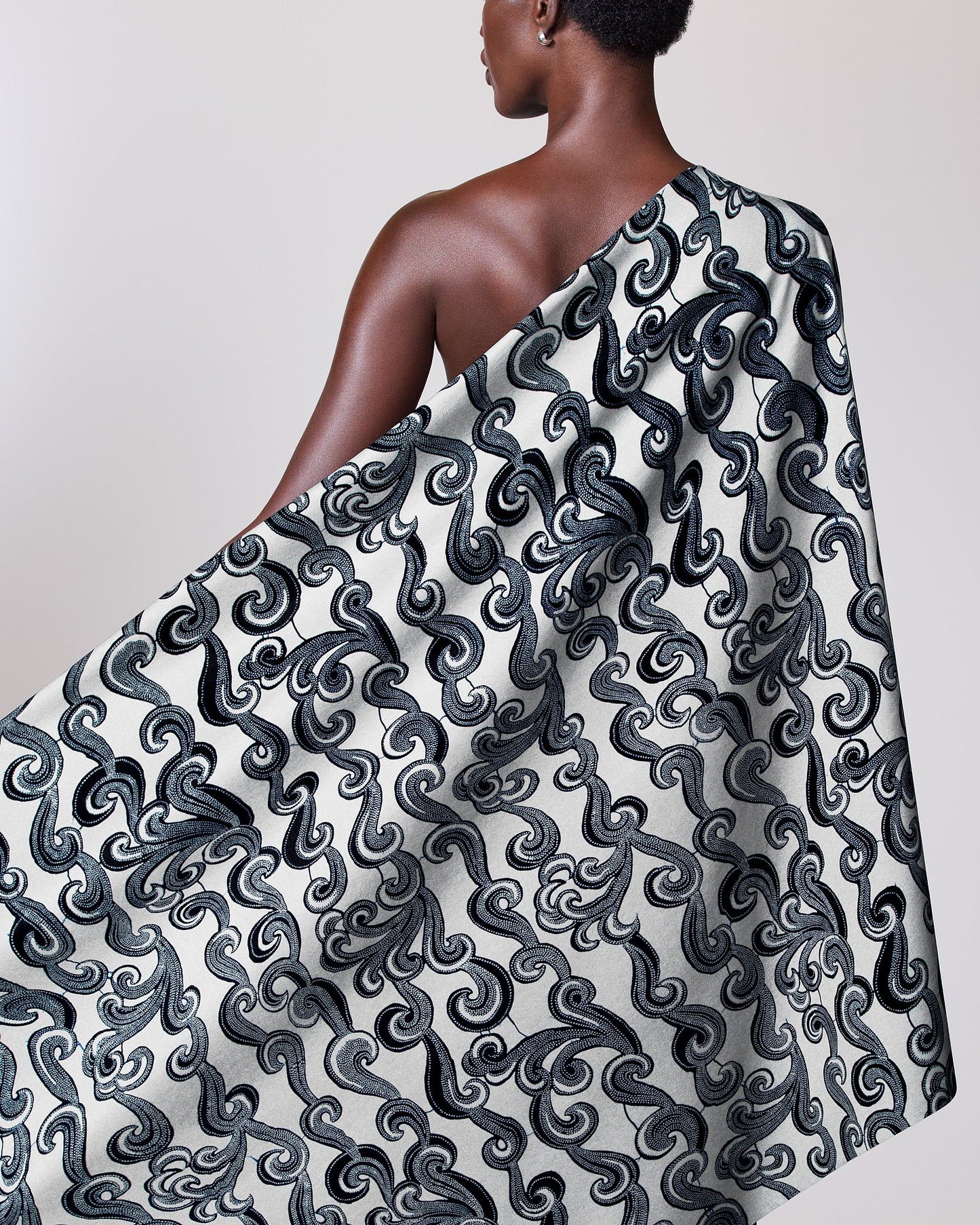 One-shoulder dress bold black white wax hollandais vl01474.093