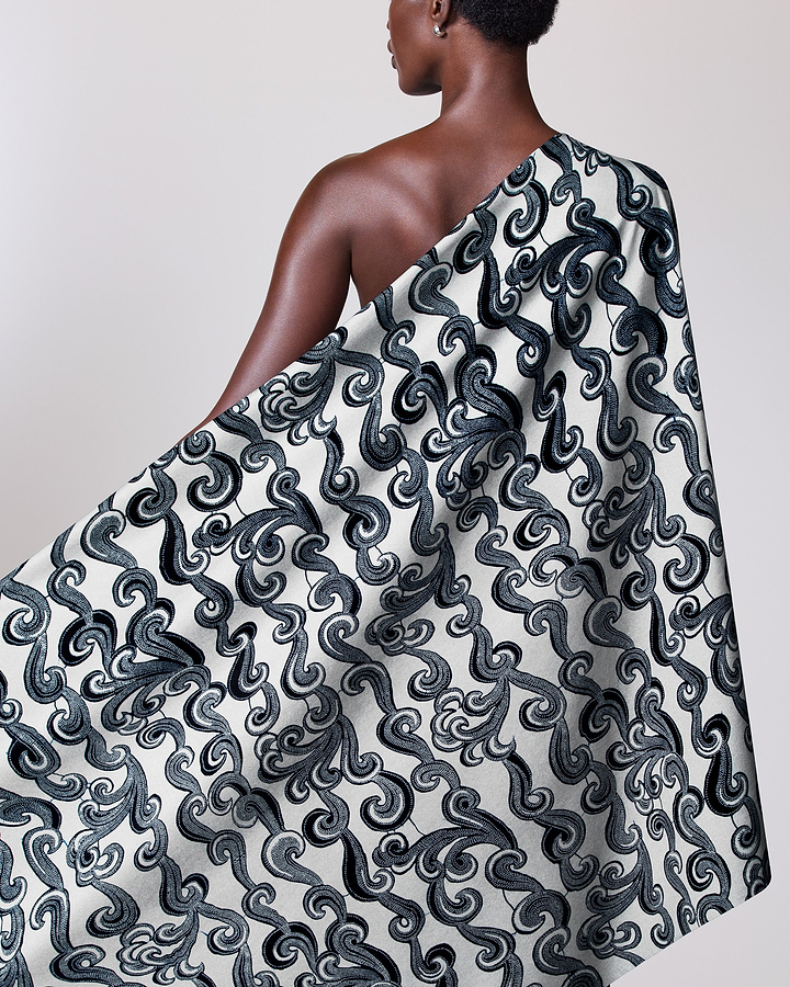 One-shoulder dress bold black white wax hollandais vl01474.093