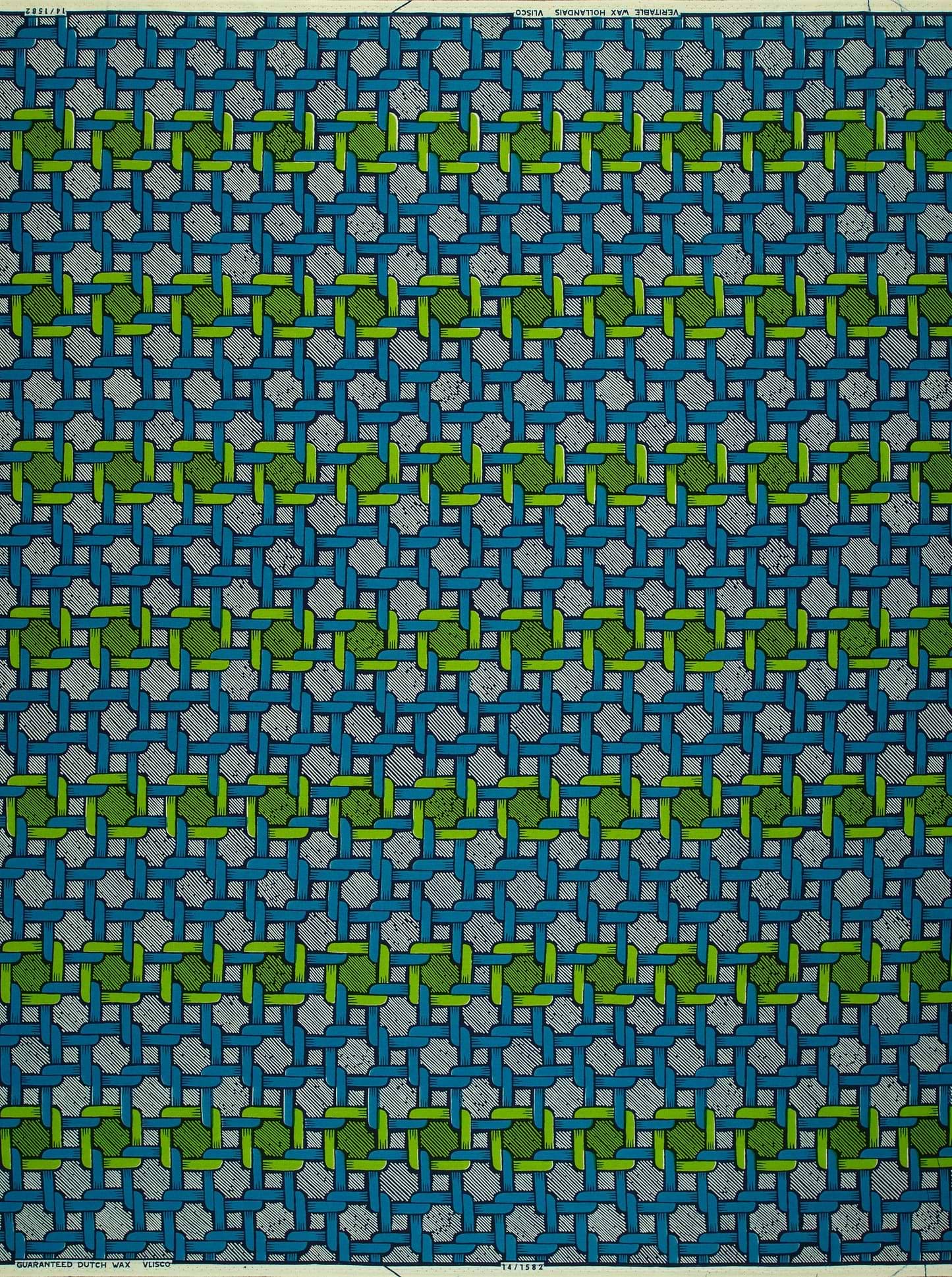 Blue green woven pattern fabric wax hollandais vl01582.058
