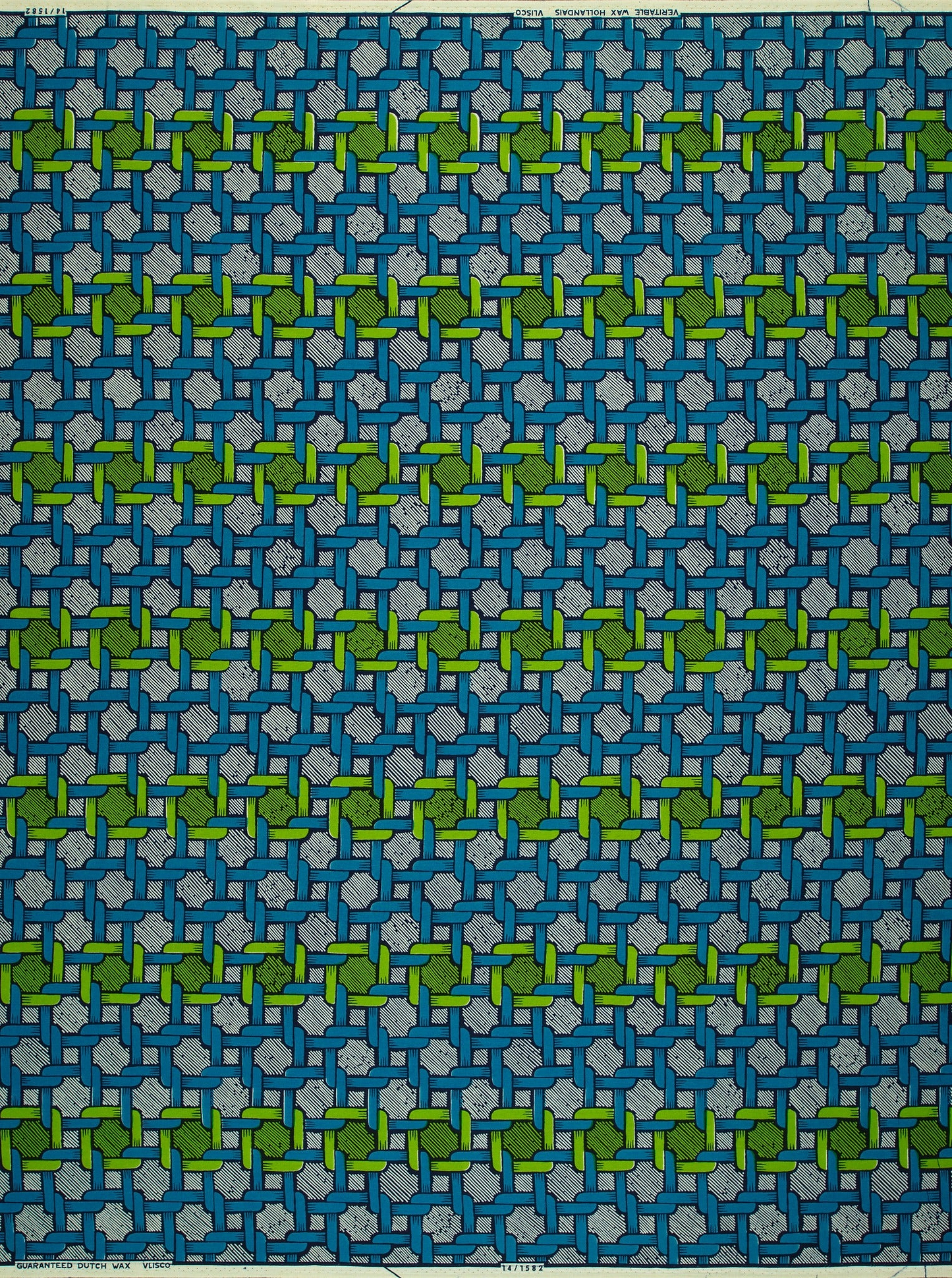 Blue green woven pattern fabric wax hollandais vl01582.058
