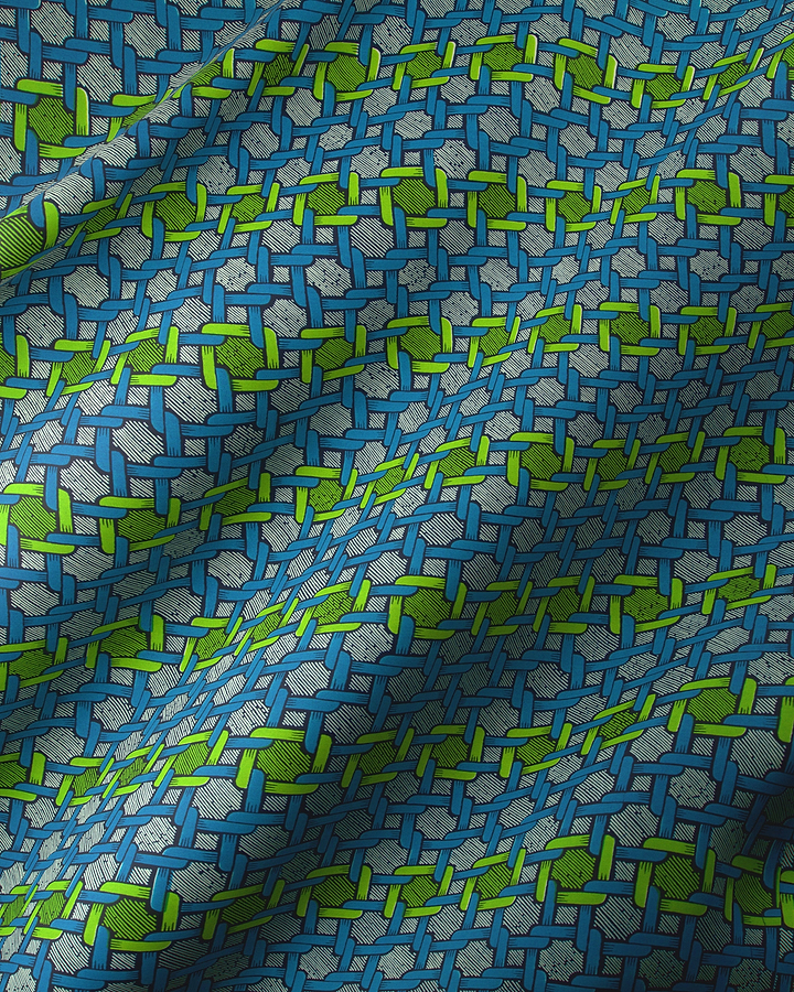 Blue lime green woven fabric wax hollandais vl01582.058