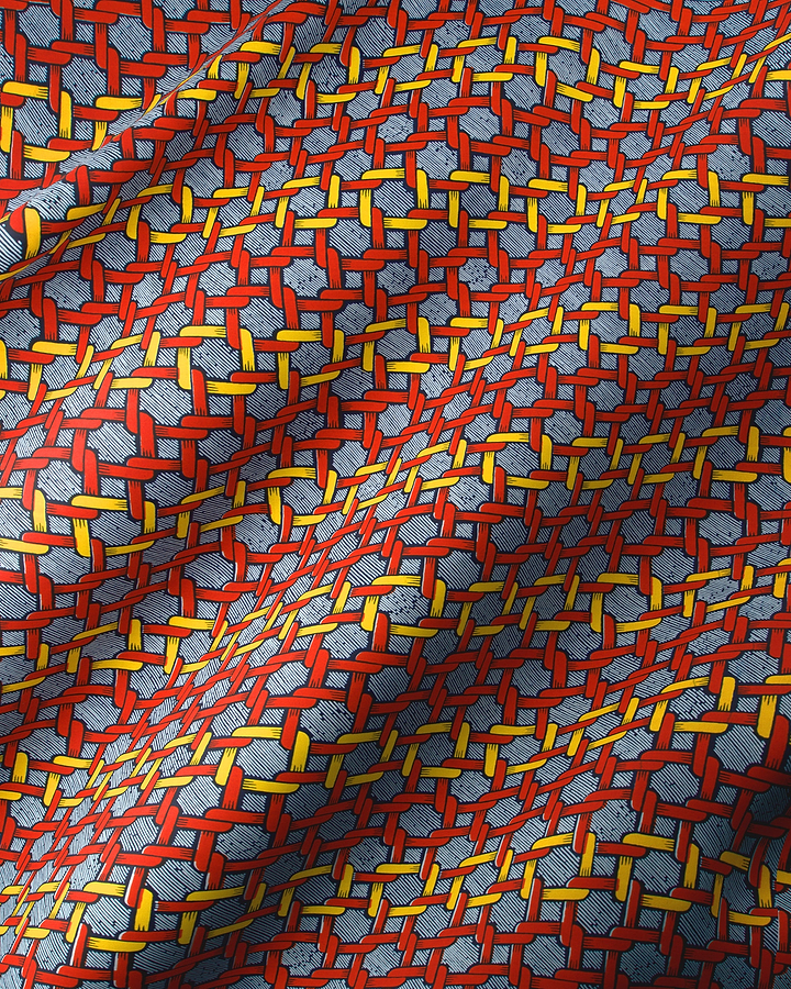 Woven red yellow pattern gray wax hollandais vl01582.059