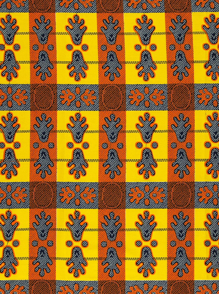 Vibrant yellow orange gray plaid wax hollandais vl02074.117
