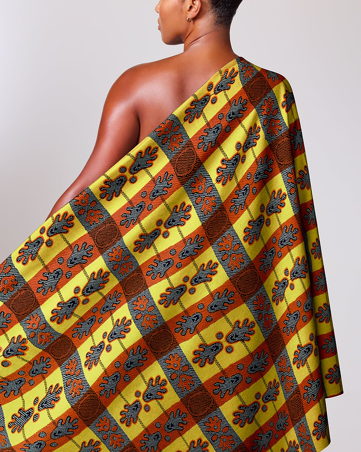 Vibrant yellow orange brown patterned wax hollandais vl02074.117