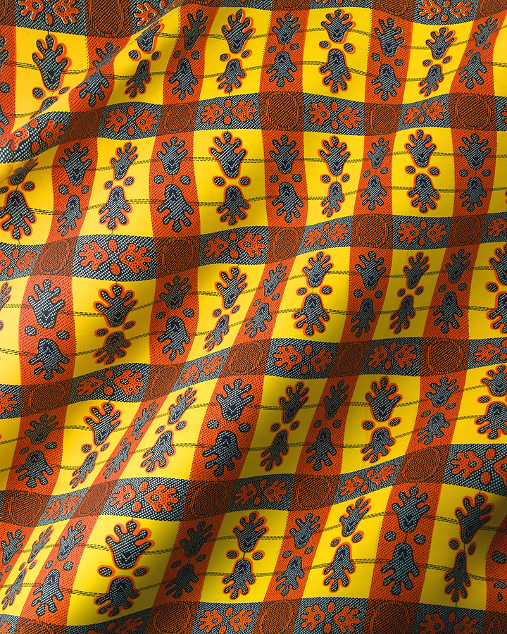 Vibrant yellow orange checkered fabric wax hollandais vl02074.117