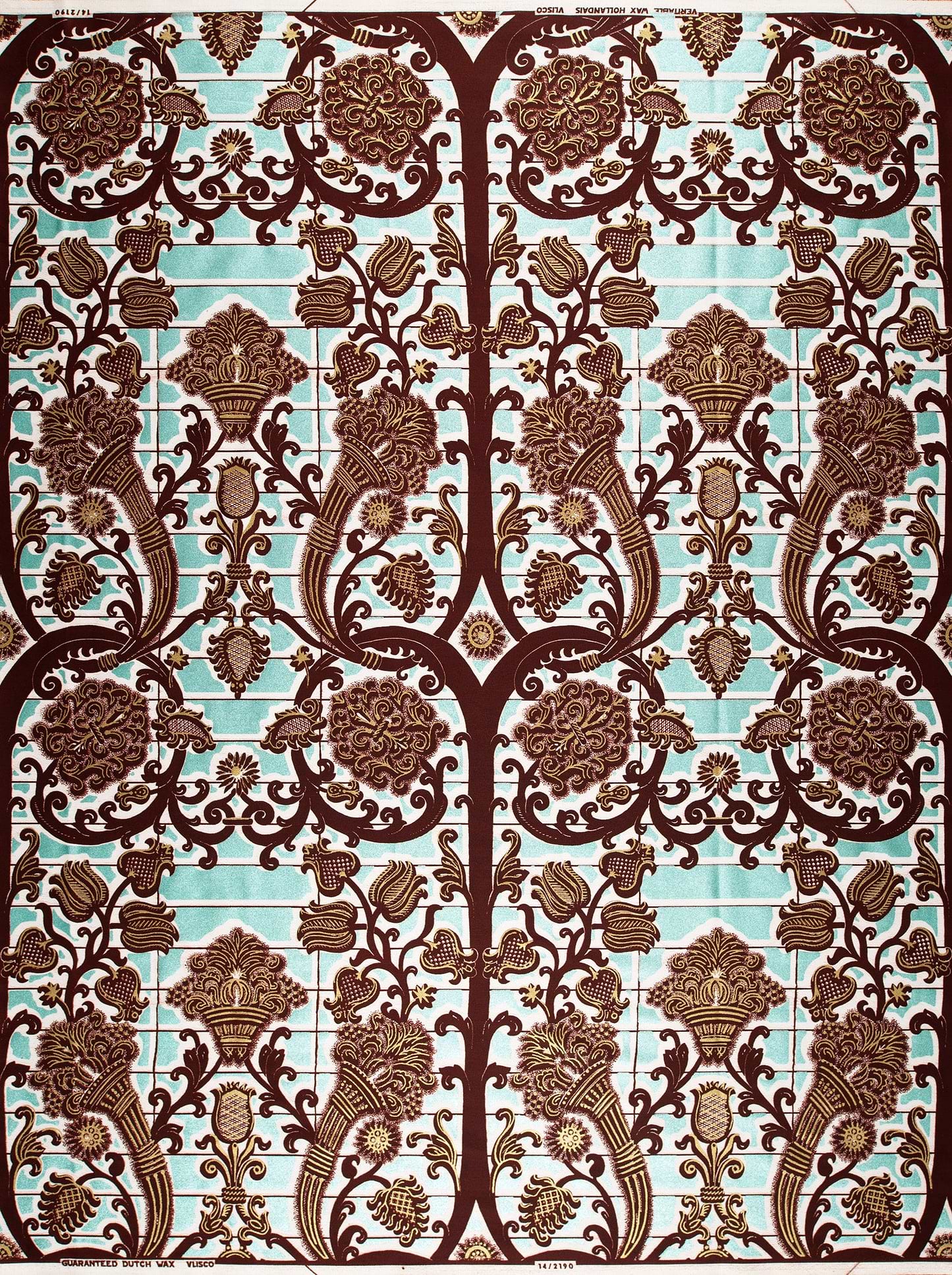 Fabric features ornate symmetrical pattern wax glitterglam