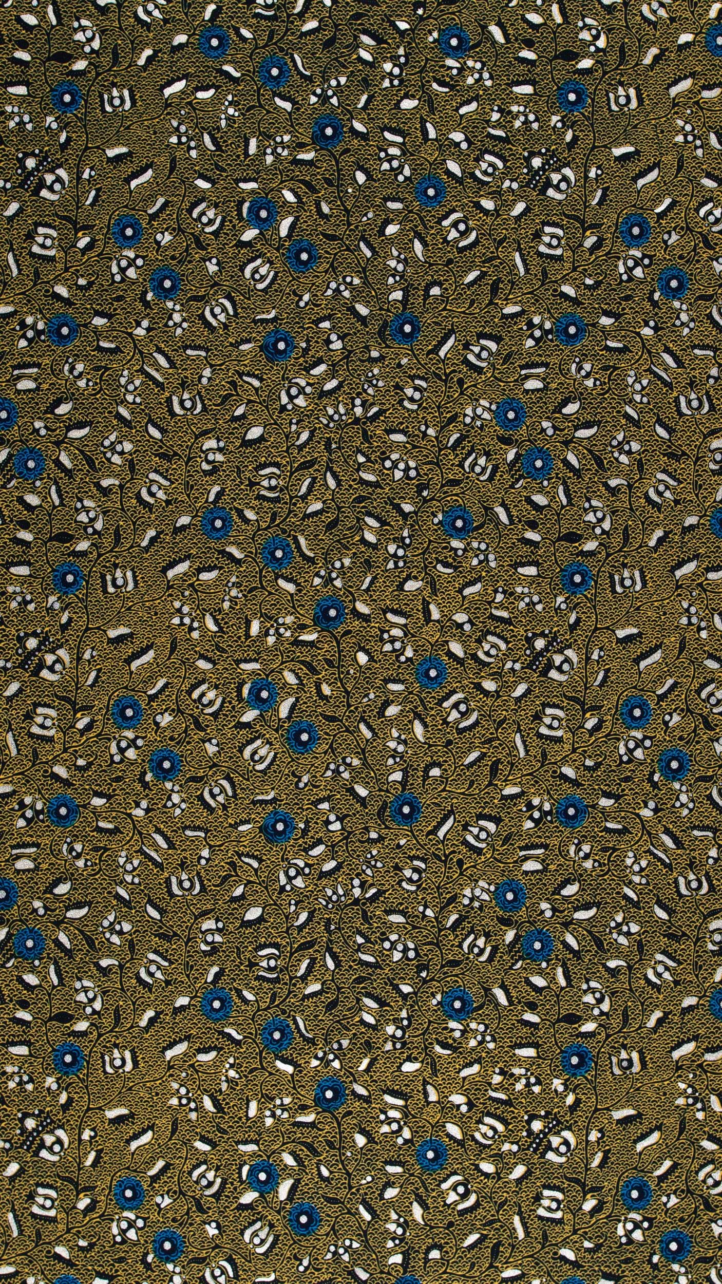 Olive green fabric pattern blue wax hollandais vl02226.013