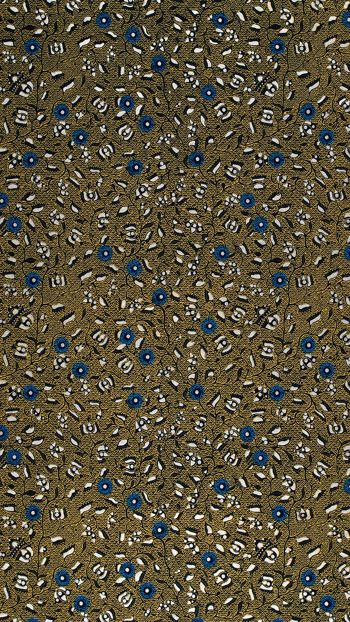 Olive green fabric pattern blue wax hollandais vl02226.013