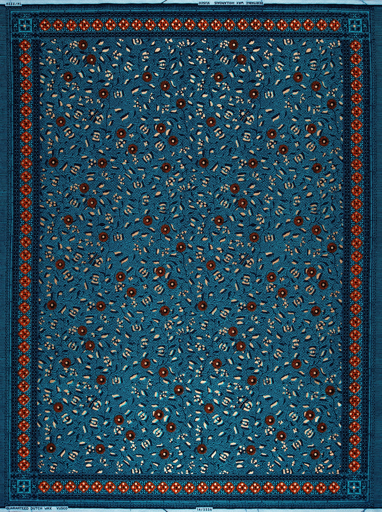 Blue fabric pattern white brown wax hollandais vl02226.014