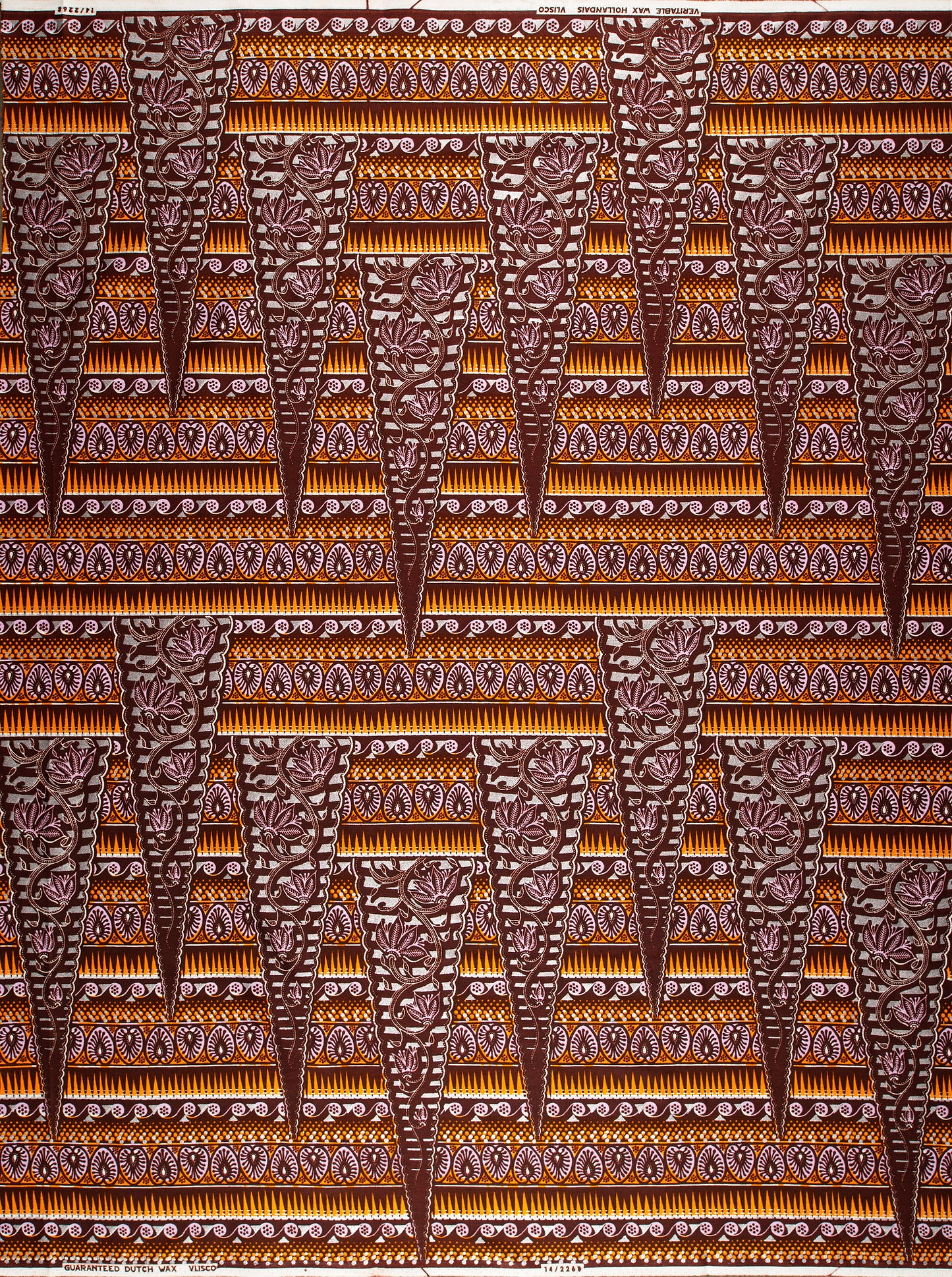 Brown and orange patterned Wax Hollandais fabric in Silver Embellished design