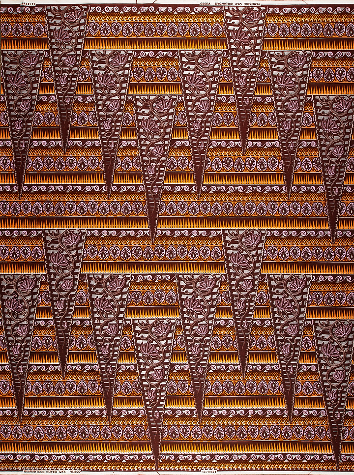 Brown and orange patterned Wax Hollandais fabric in Silver Embellished design