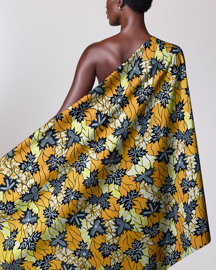 Vibrant yellow black patterned fabric super-wax vl02786.042