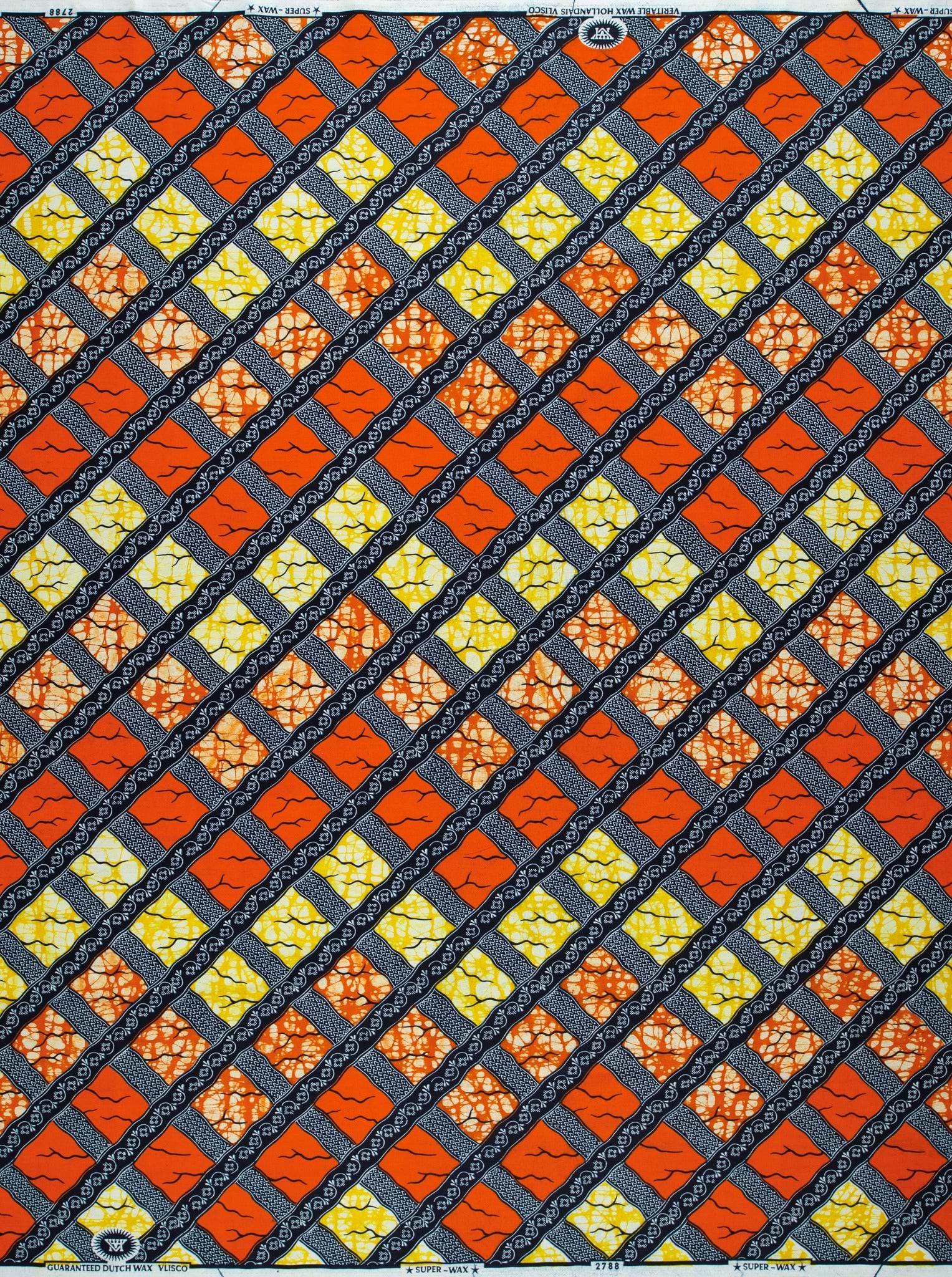 Vibrant orange yellow diamond-patterned african super-wax vl02788.230